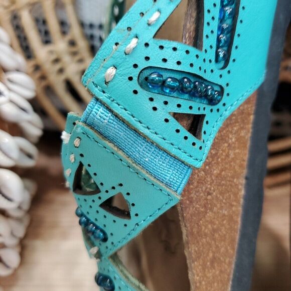 Betula by Birkestock Womens 5/EU 36 Joyce Leather Beaded Turqouise EVA Sole Boho - Picture 10 of 14